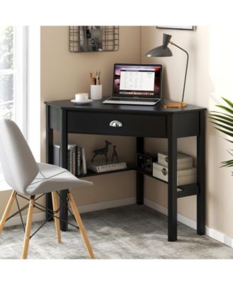 Corner Wooden Computer Desk for Home Office or Study, Compact Laptop Workstation