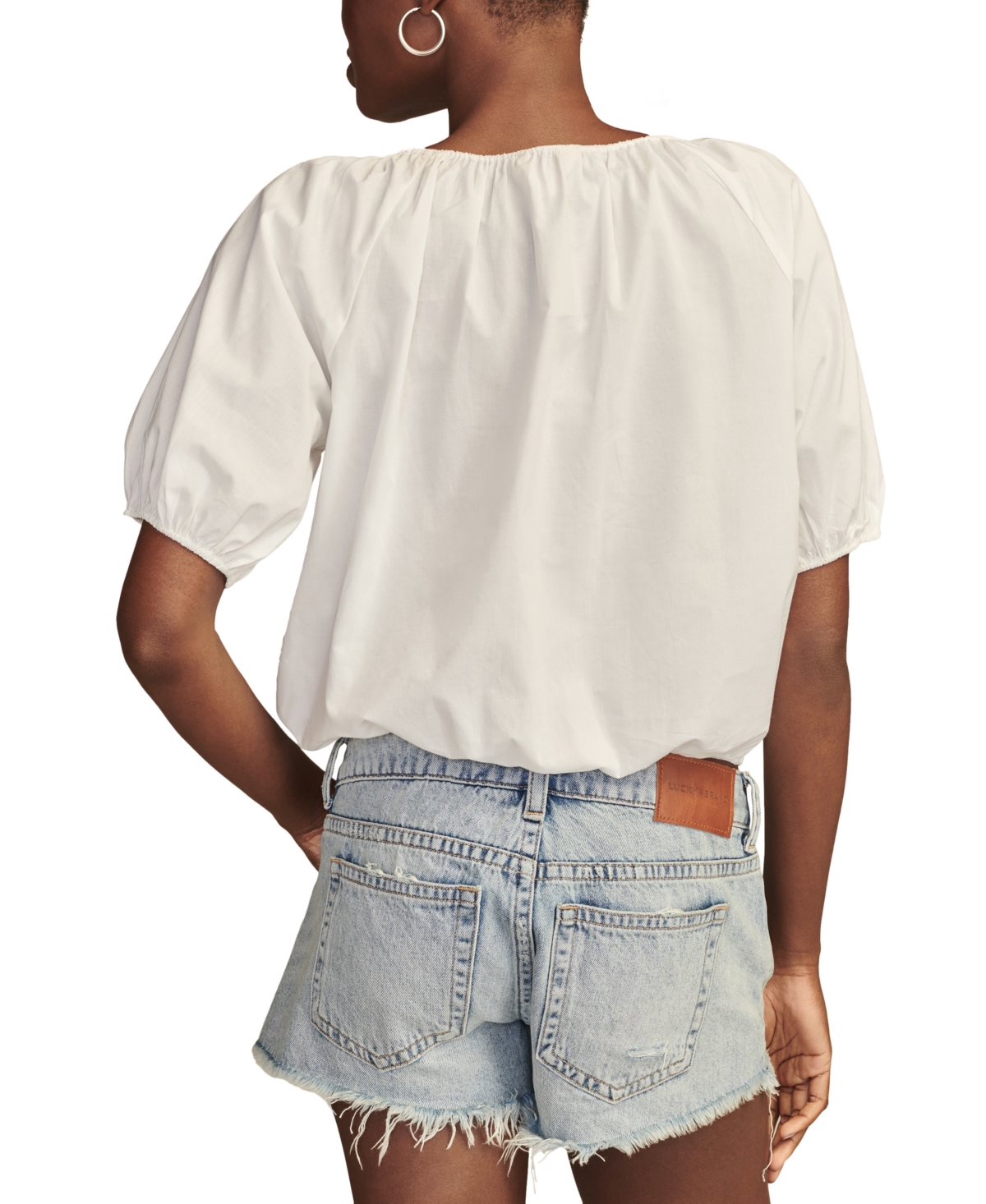 Lucky Brand Women's Cotton Gathered Poplin Top
