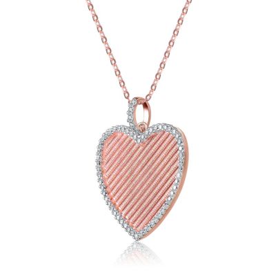Sterling Silver 18K Rose Gold Plated Heart Pendant Necklace