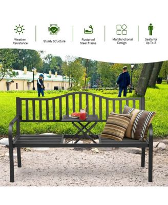 Patio Garden Bench Steel Frame with Adjustable Center Table