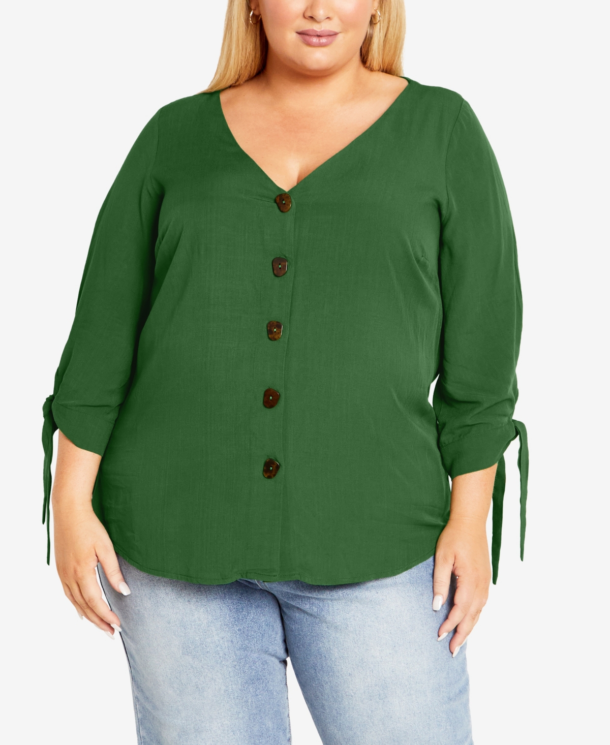 Plus Size Eliza V-neck Shirt Top - Olive
