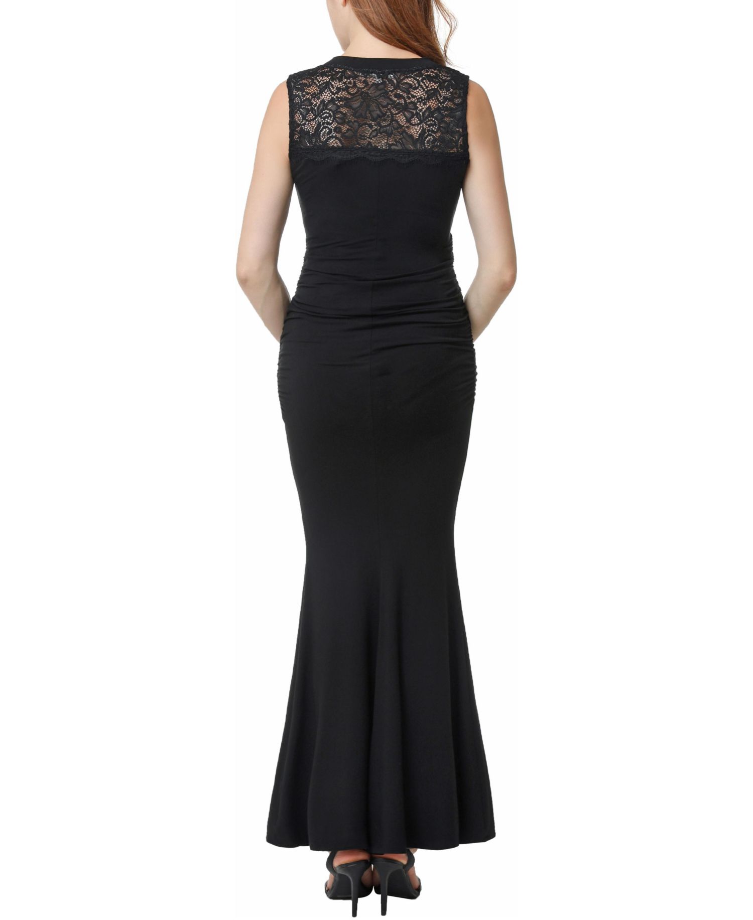 Women's V-Neck Lace Trim Mermaid Maxi Dress