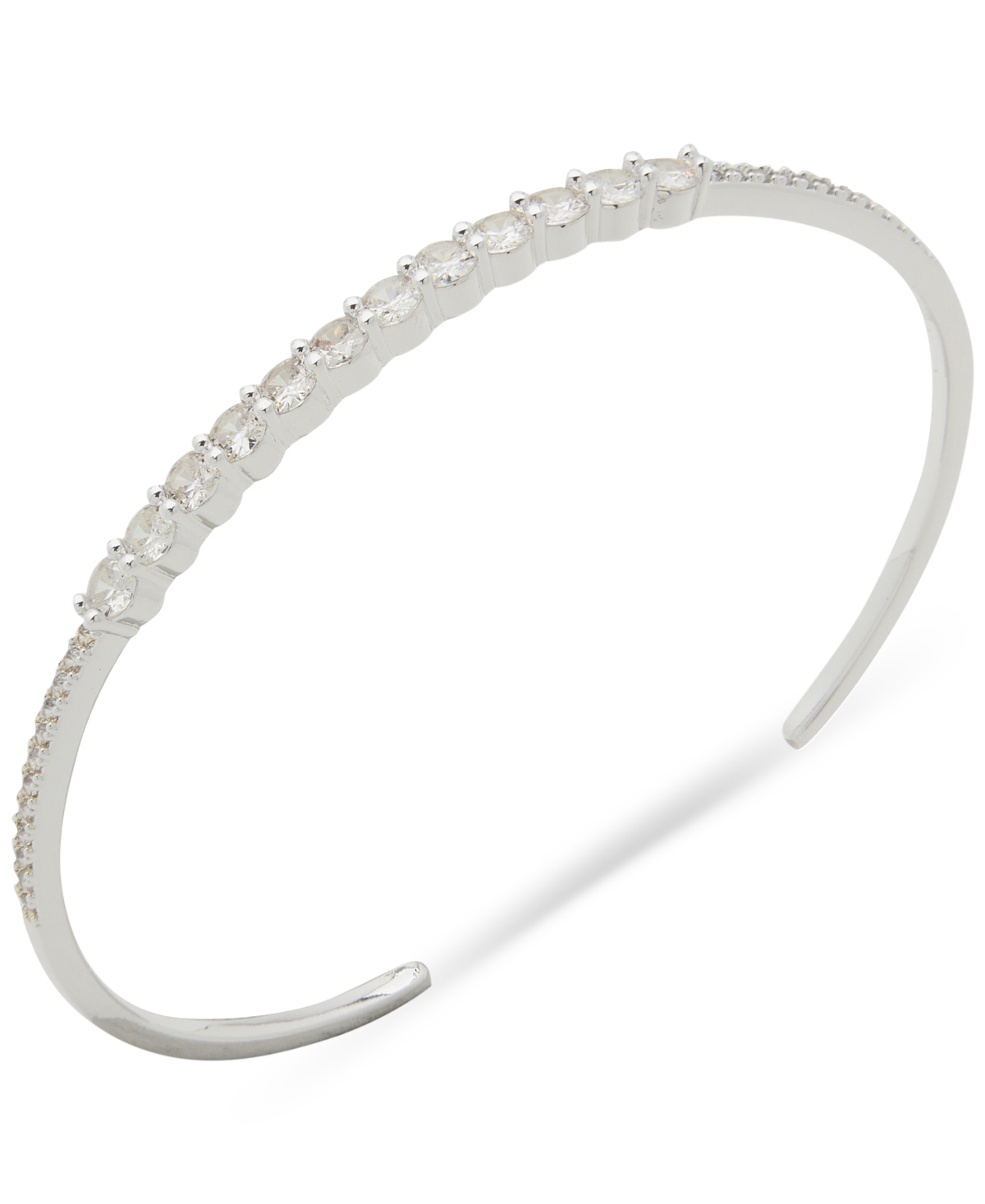 Shop Anne Klein Silver-tone Crystal Stone Thin Cuff Bracelet