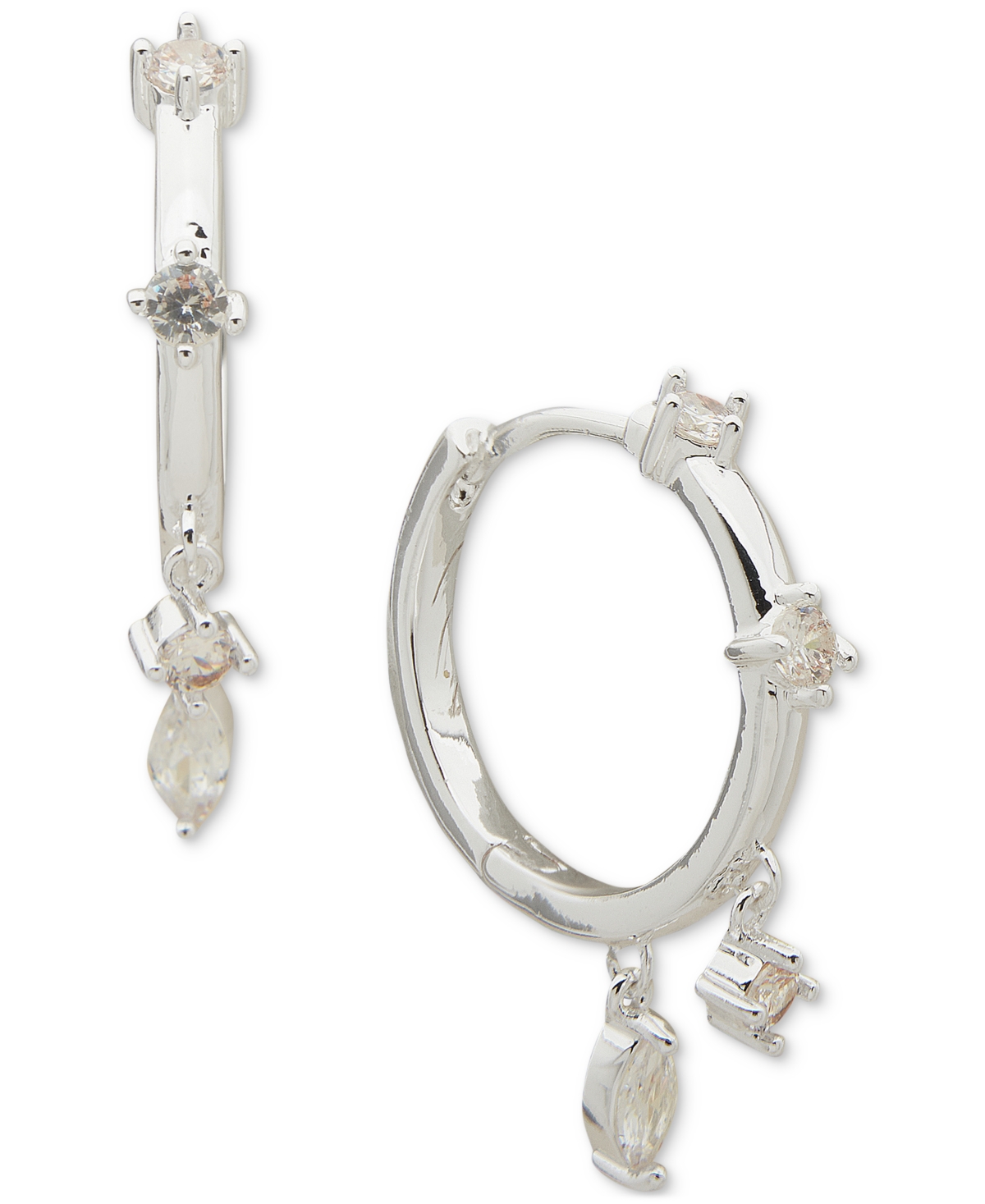 Anne Klein Silver-tone Crystal Charm Hoop Earrings In Metallic