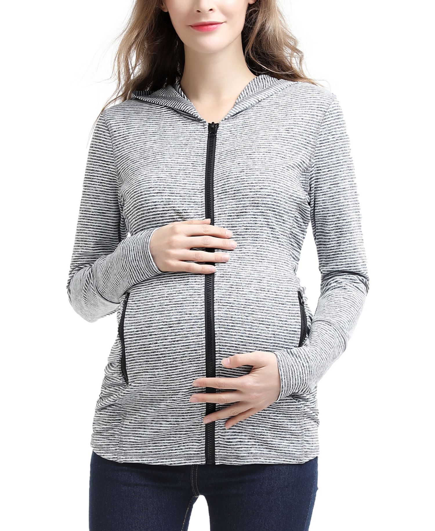 Maternity Striped Hooded Active Jacket