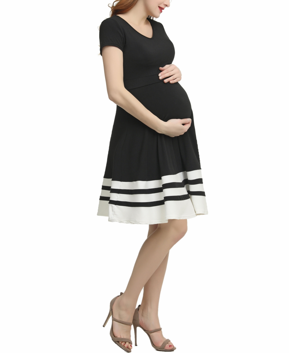 kimi + kai Maternity Colorblock Skater Dress -white