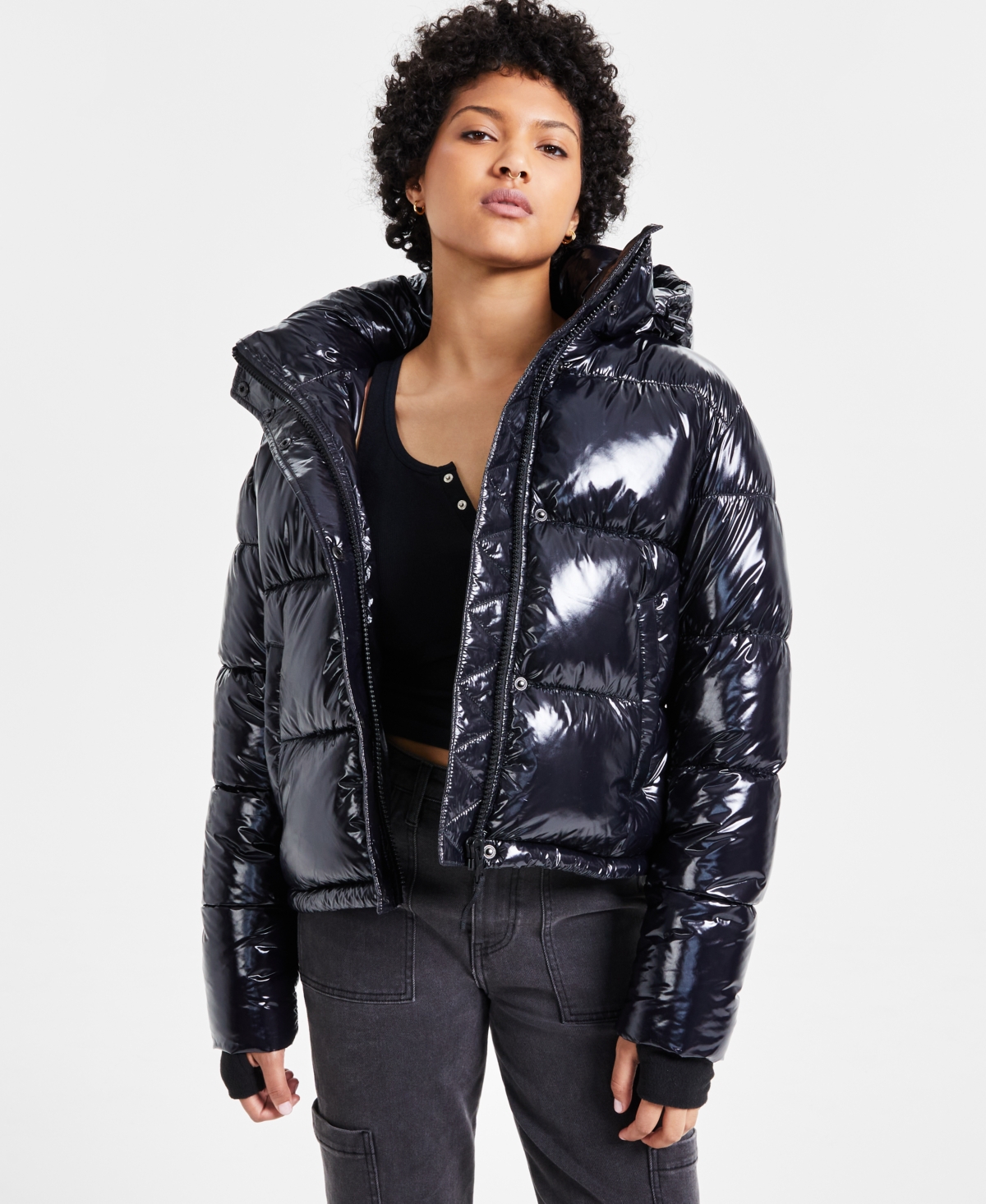 S13 Women's Lexie Hooded Water-resistant Puffer Coat In Onyx