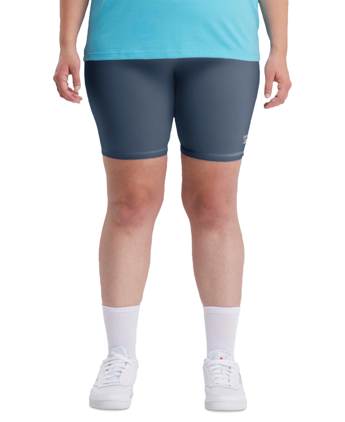 Shop Reebok Plus Size Identity Logo Bike Shorts In Blue