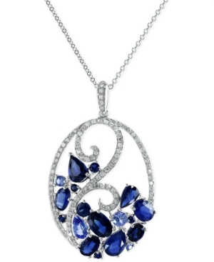 image of Effy Sapphire (3-3/4 ct. t.w.) and Diamond (1/3 ct. t.w.) Pendant Necklace 14k White Gold