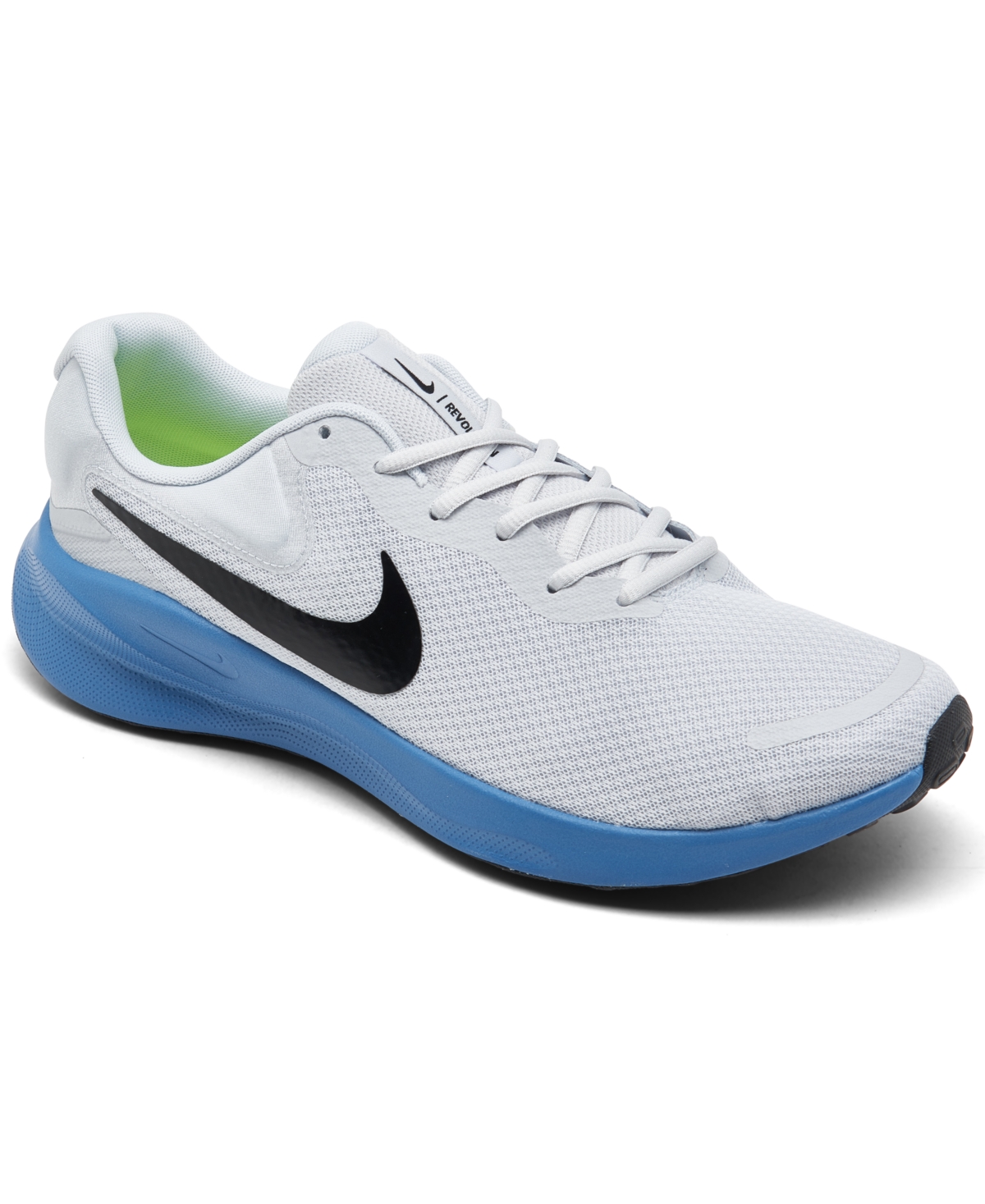 Shop Nike Men's Revolution 7 Running Sneakers From Finish Line In Pure Platinum,blue,black