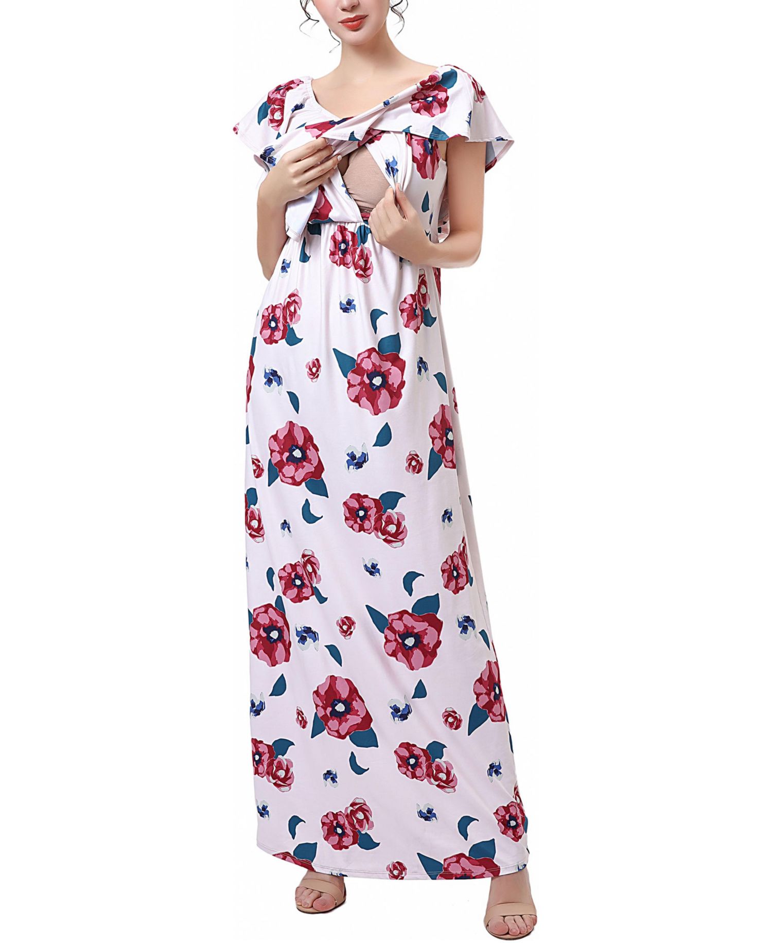 Women's Floral Print Nursing Maxi Dress