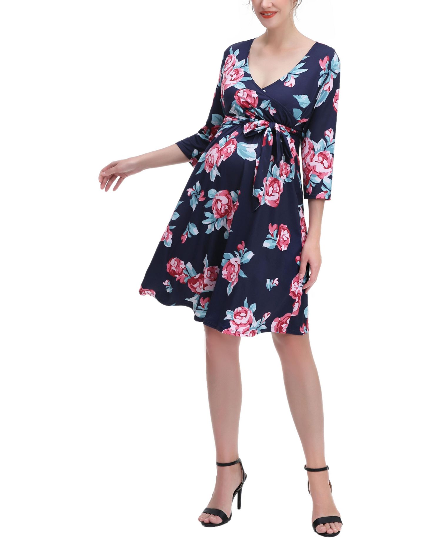 Women's Floral Print Faux Wrap Nursing Dres