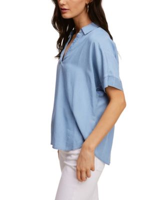 Solid Lyocell High Low Top With Collar