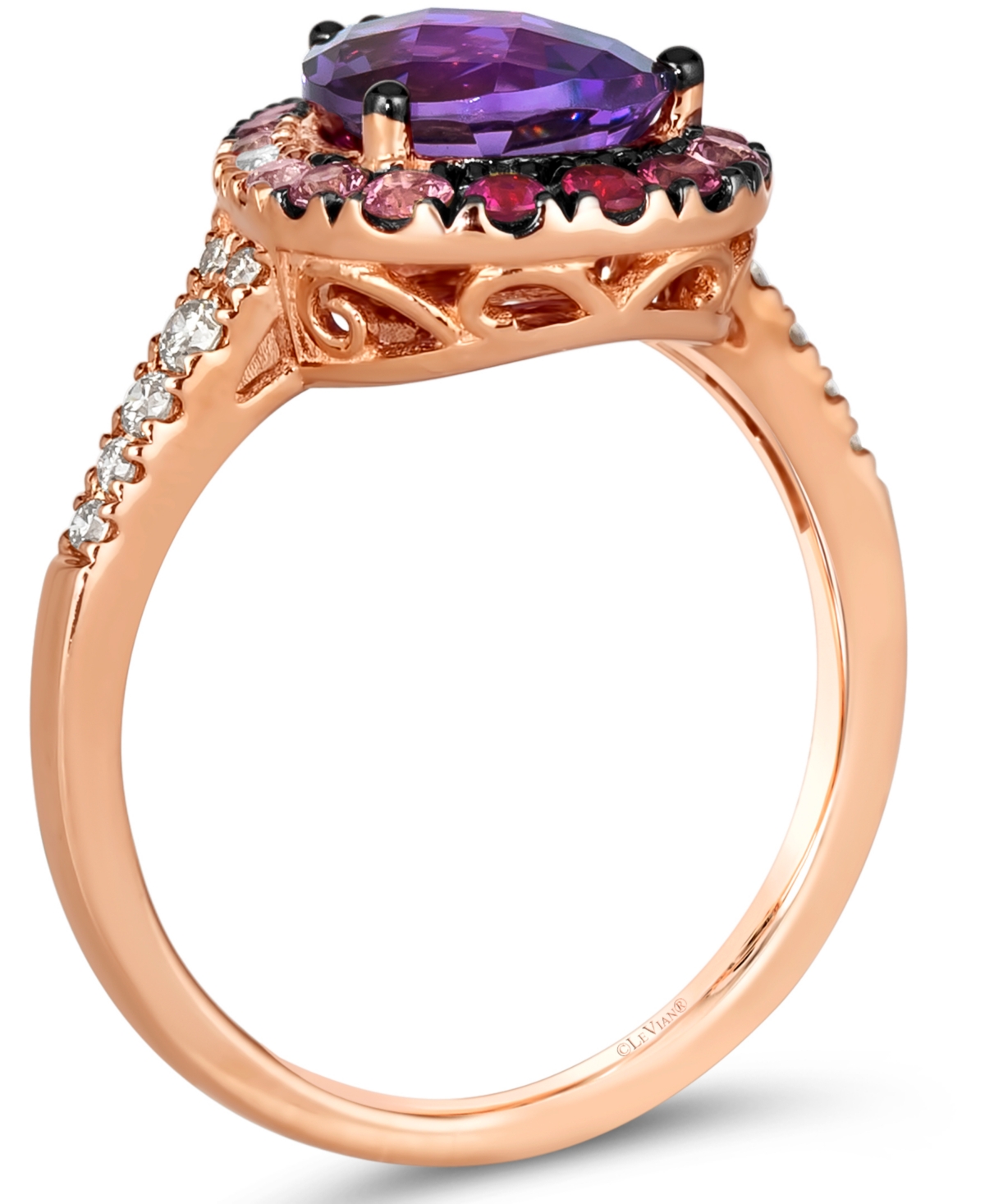 Le Vian Multi-Gemstone (2-1/5 ct. t.w.) & Nude Diamond (1/6 ct. t.w.) Pear Halo Ring in 14k Rose Gold - 14K Rg