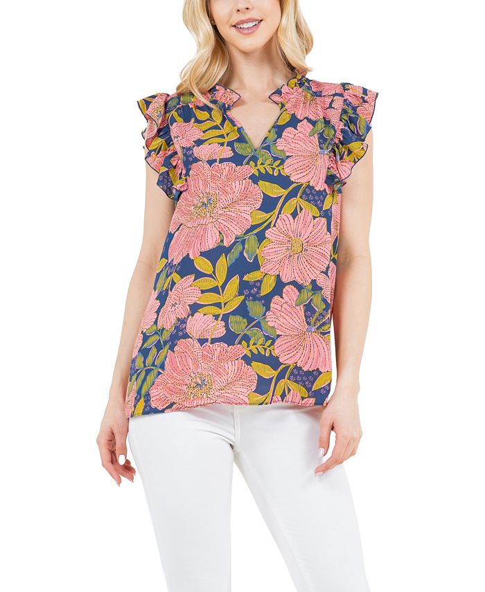 Flutter Slv Floral Top Lime Grn main image 1