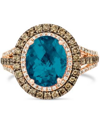 Deep Sea Blue Topaz (4 ct. t.w.) & Diamond (7/8 ct.t.w.) Statement Ring in 14k Rose Gold (Also in Opal, Citrine, Amethyst, Garnet & Mint Julep Quartz)