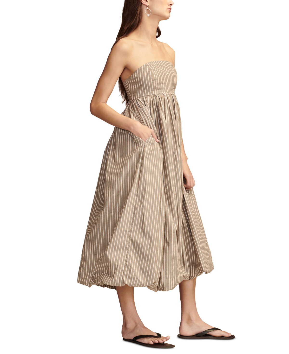 Shop Lucky Brand Women's Poplin Bubble Hem Maxi Dress In Brown Stripe