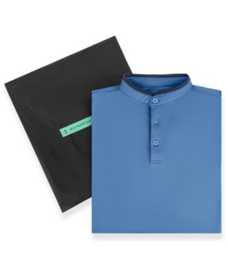 Men's Short Sleeve Henley Polo Shirt with Contrast-Trim