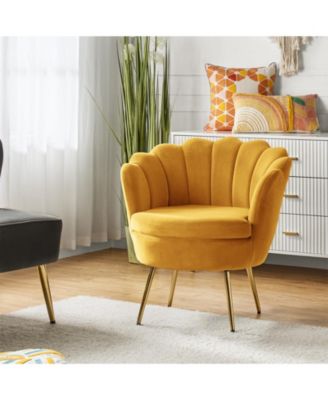 Modern Velvet Barrel Chair with Channel Tufted Back