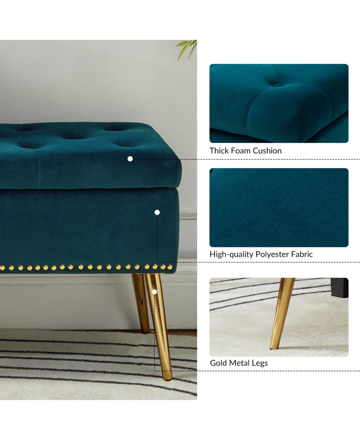 Modern Velvet Storage Ottoman Bench for Living Room Dining Room