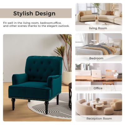 Jakub 28.5" W Velvet Tufted Polyester Armchair with Nailhead Trim