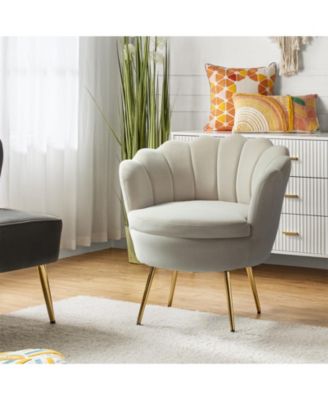 Modern Velvet Barrel Chair with Channel Tufted Back