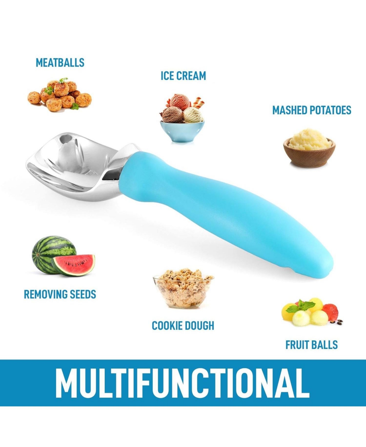 Zulay Kitchen Ice Cream Scoop With Soft Easy Grip Handle - Ice Cream Scooper With Built-in Lid Opener