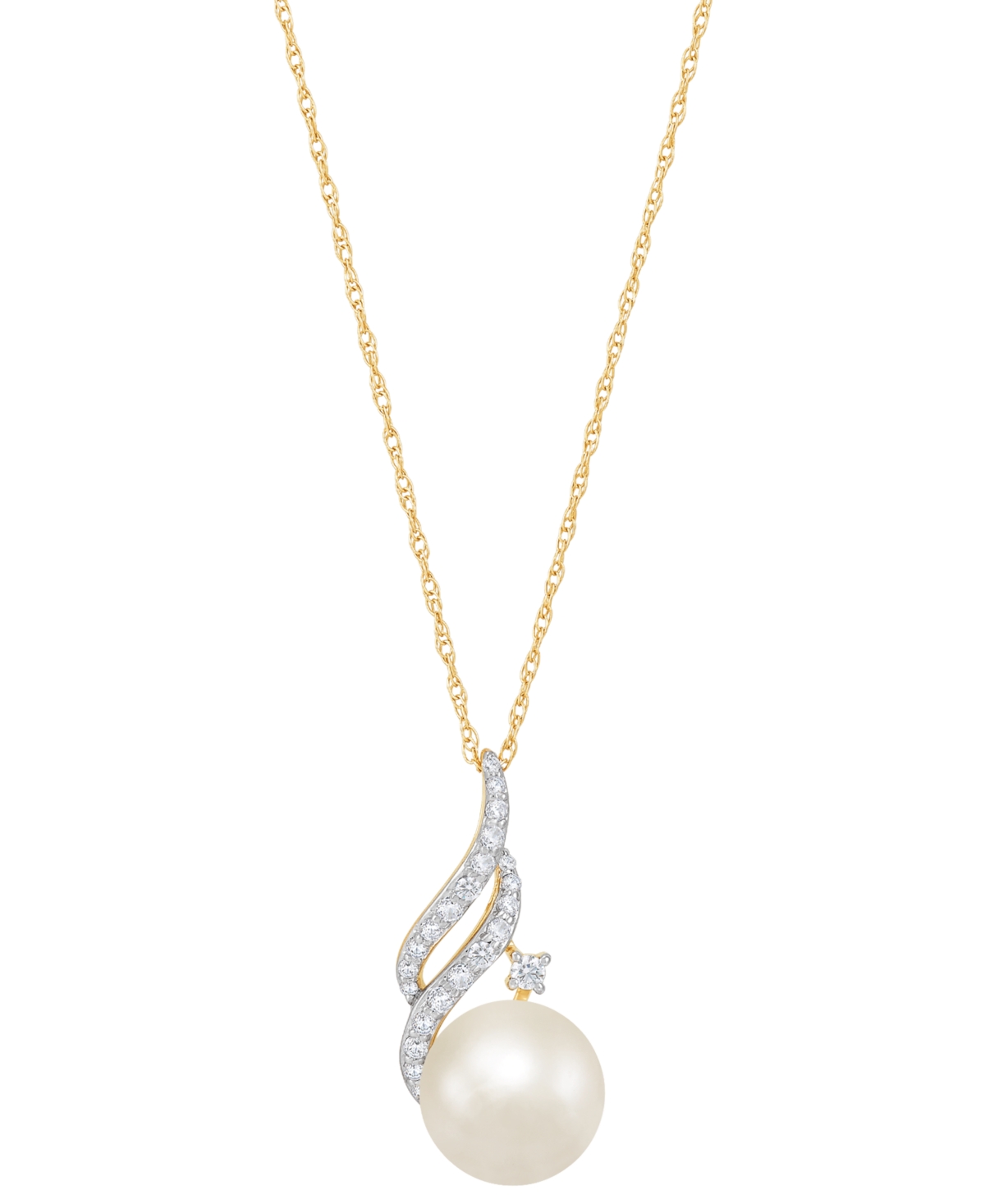 Cultured Freshwater Pearl (8mm) & Diamond (1/10 ct. t.w.) Swirl 18" Pendant Necklace in 14k Gold - Gold