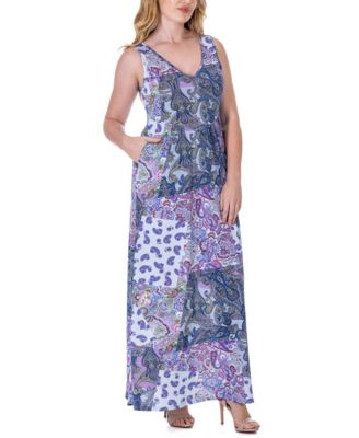 Print Sleeveless V Neck Maxi Pocket Dress