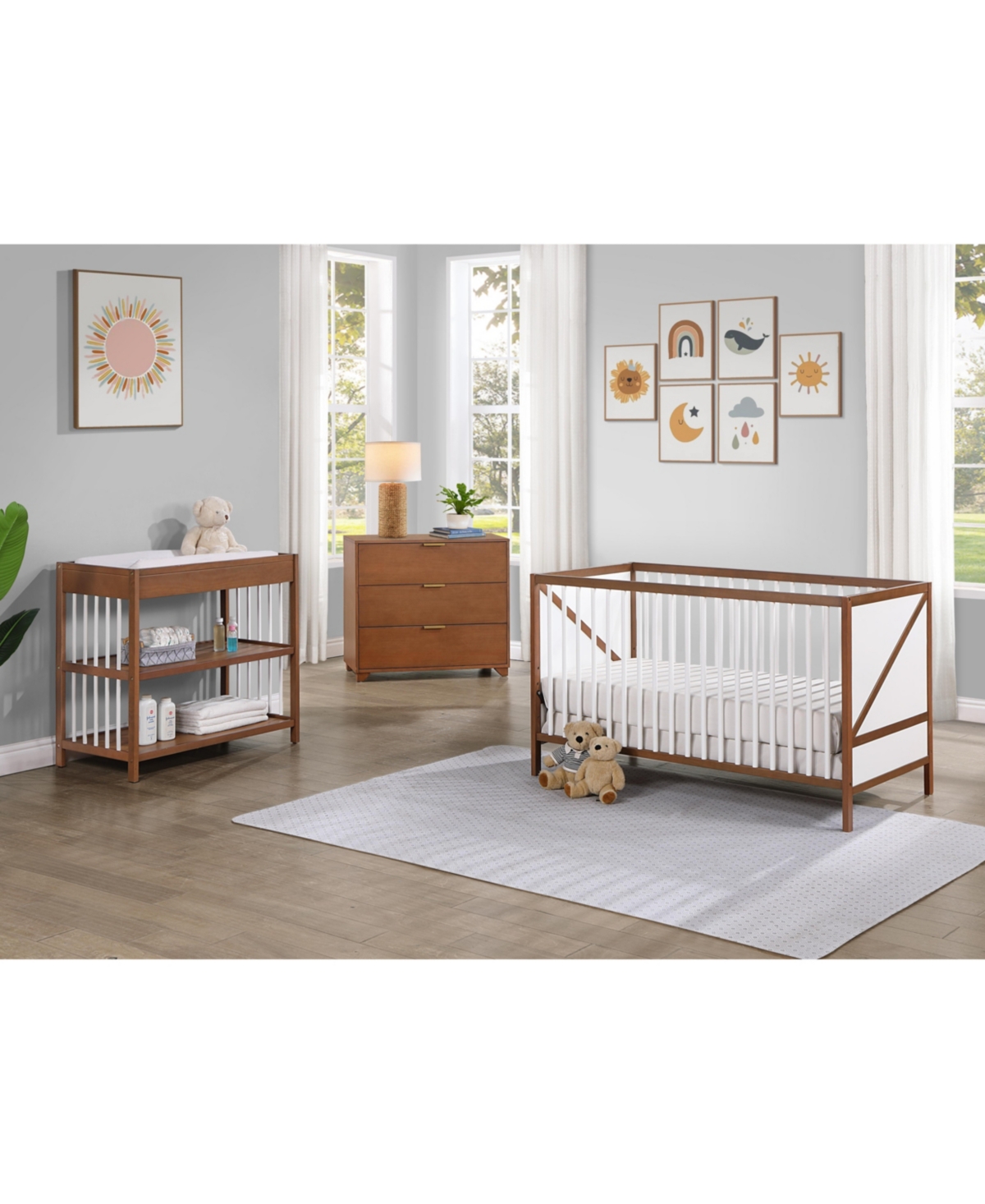 Suite Bebe Pixie Zen 3-in-1 Convertible Crib in Walnut/White