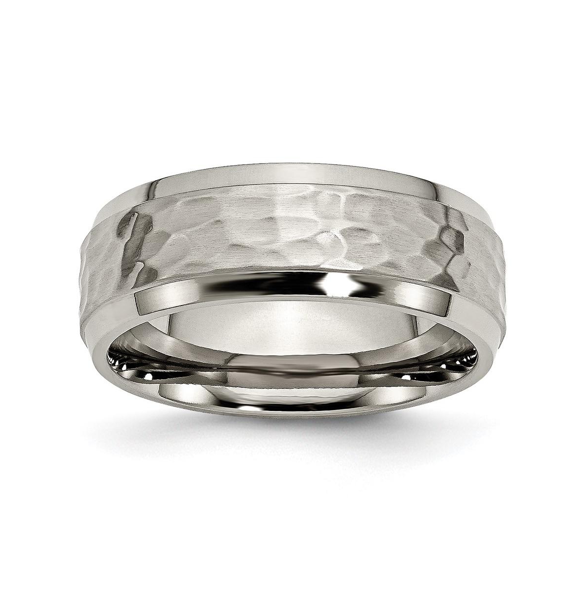 Titanium Polished and Hammered Beveled Edge Wedding Band Ring - White