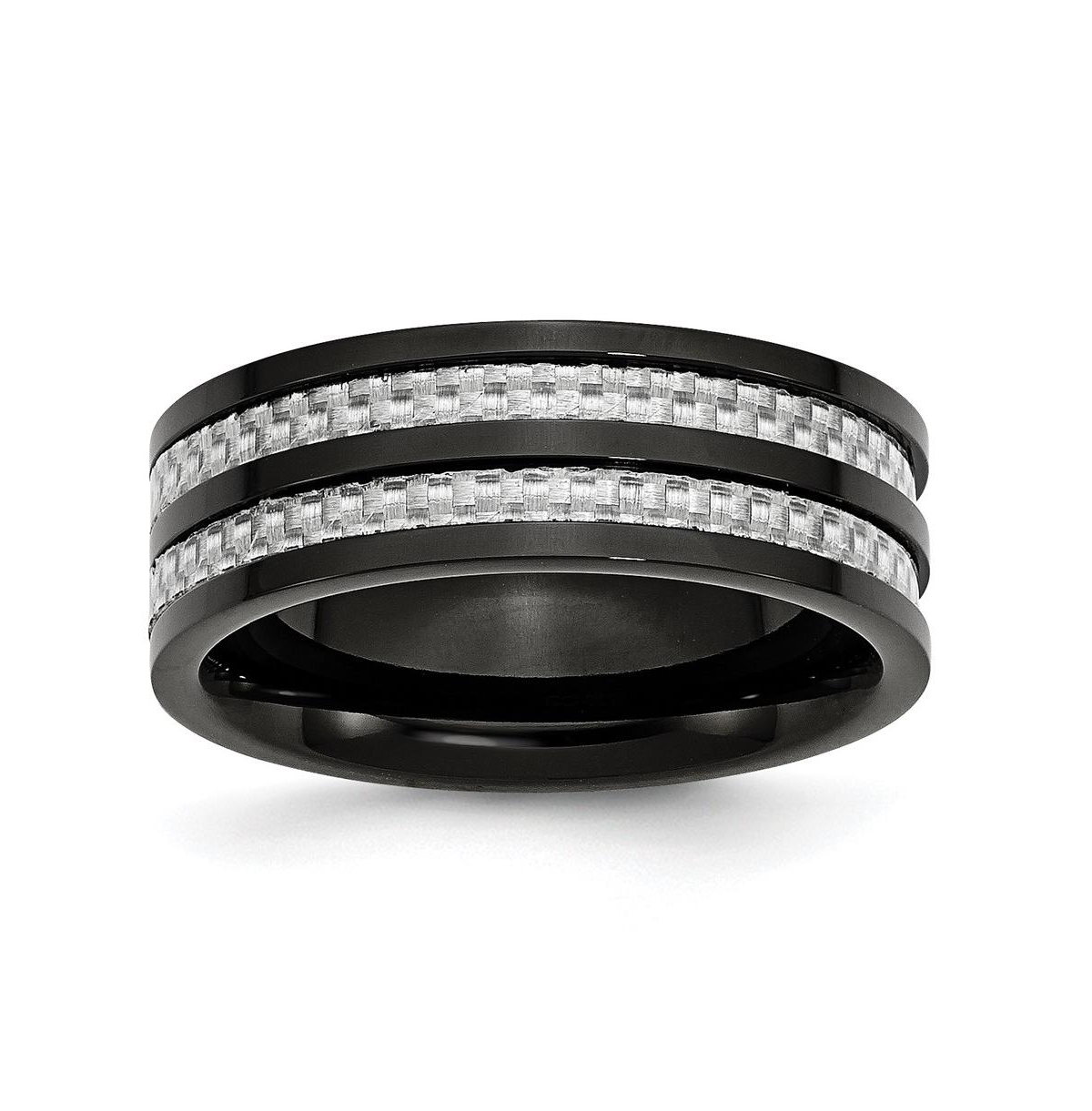 Titanium Polished Black Grey Carbon Fiber Inlay Band Ring - Black