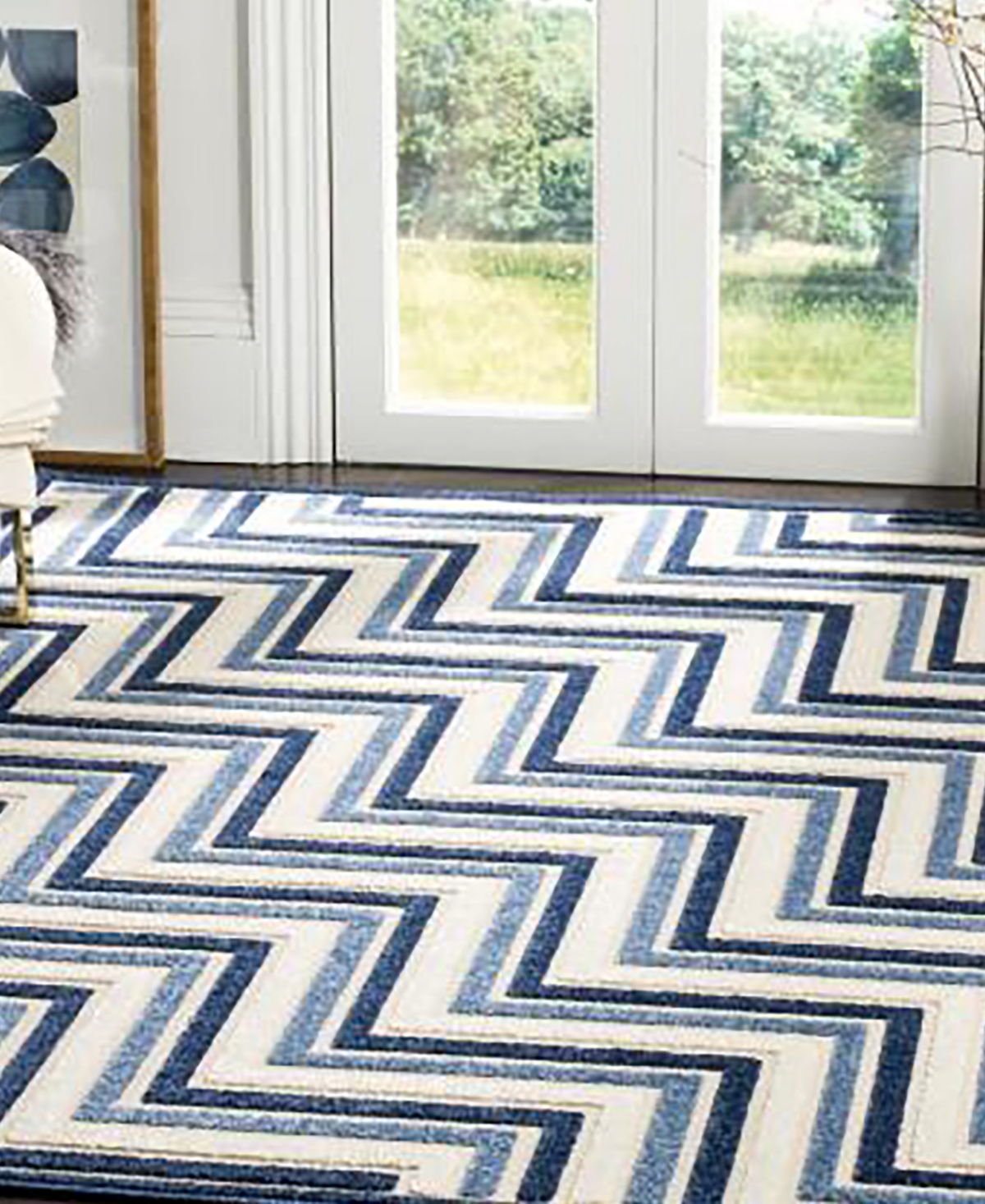 Safavieh Cottage COT935and Blue Outdoor Area Rug - Cream
