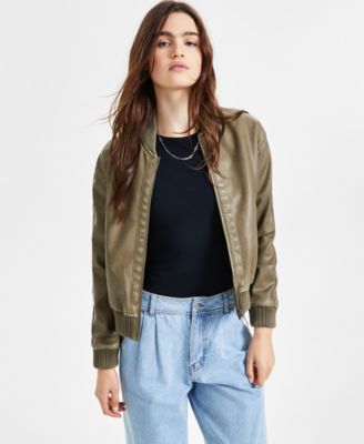 Jou Jou - Juniors' Distressed Faux-Leather Bomber Jacket