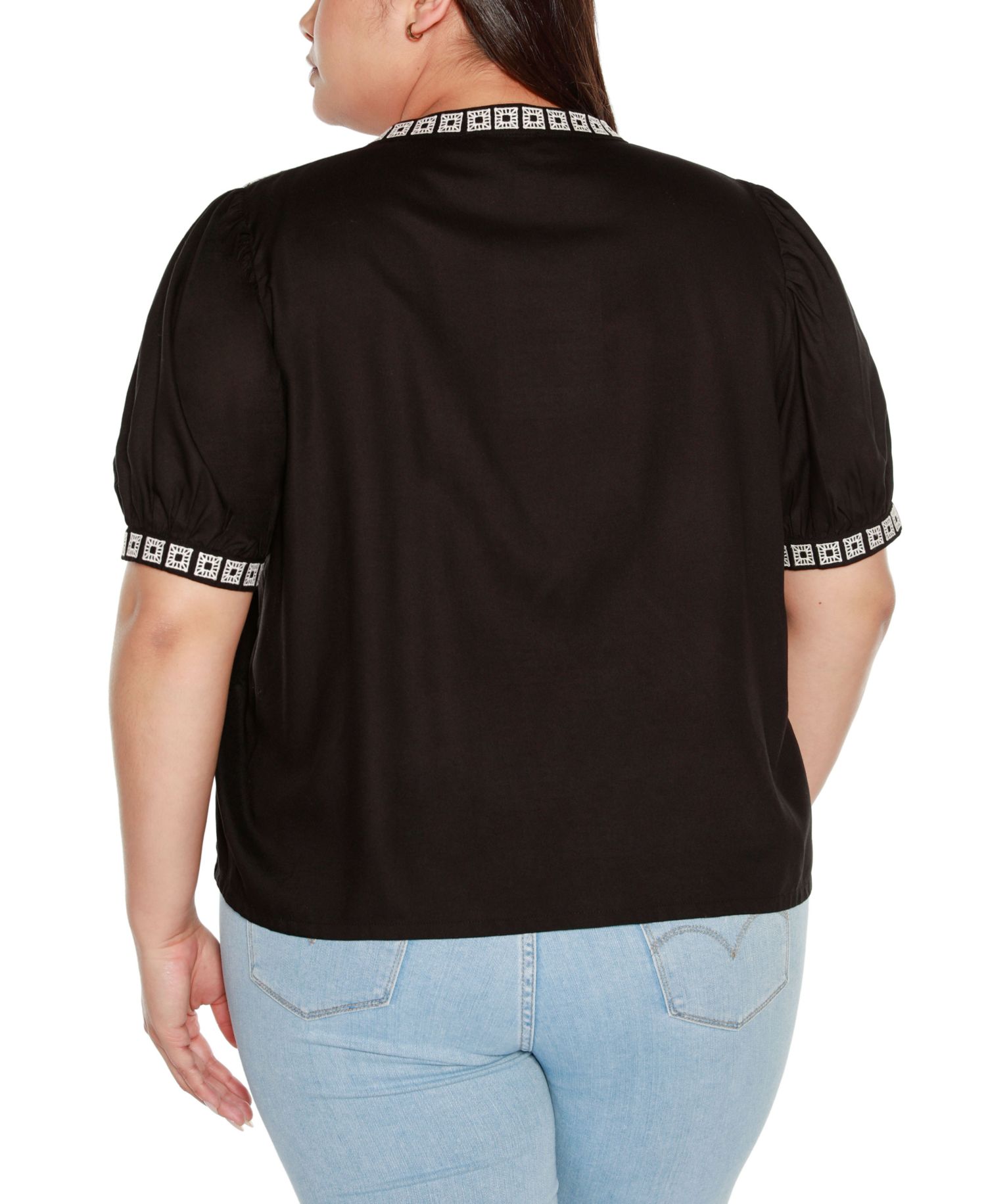 Black Label Plus Size Embroidered Boho Short Sleeve Top