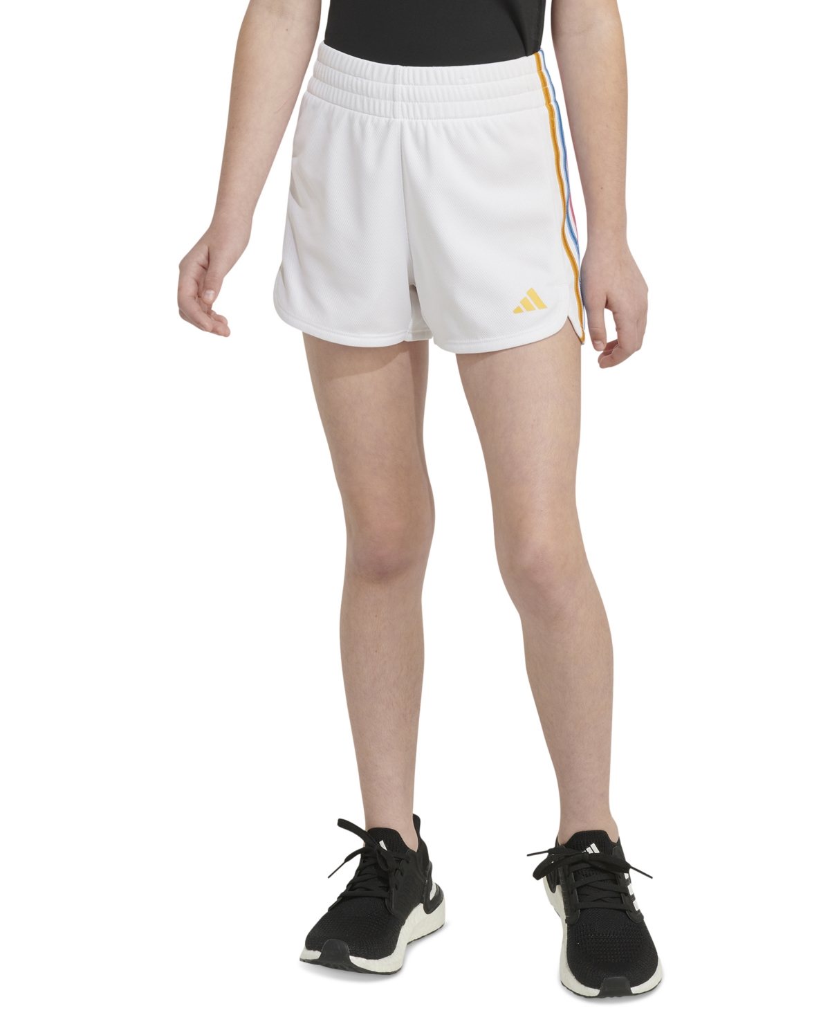 Shop Adidas Originals Big Girls Gradient 3-stripe Pacer Mesh Shorts In White W Multi