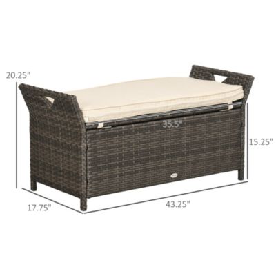 29 Gallon Outdoor Patio Wicker Storage Bench w/ Cushion