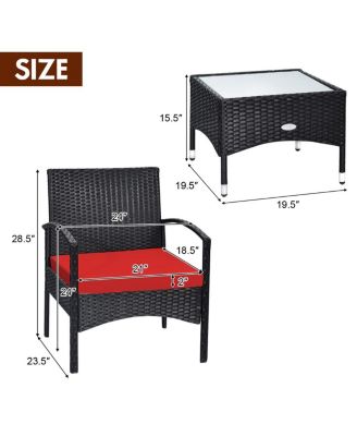 3 Pieces Patio Wicker Rattan Furniture Set with Cushion for Lawn Backyard