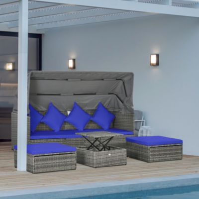 4 Piece Adjustable Canopy Outdoor Rat Sofa Set, Light