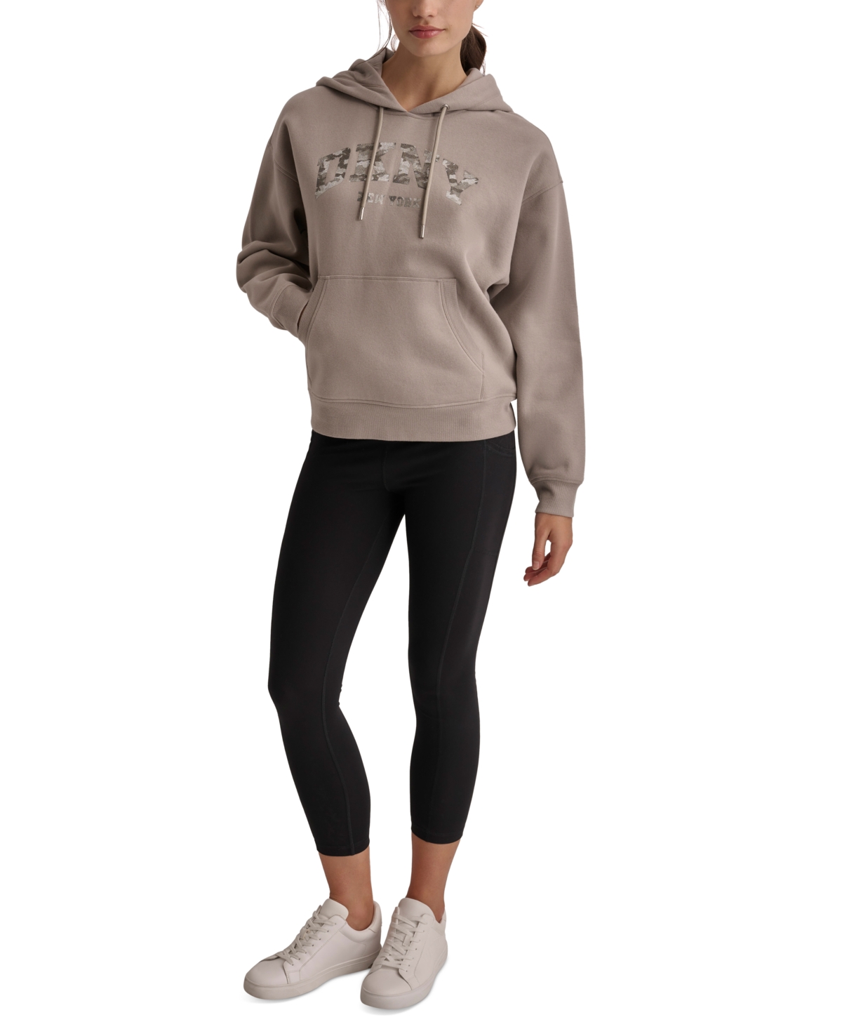 Dkny Sport Women's Varsity Camo Sparkle Logo Fleece Hooded Sweatshirt