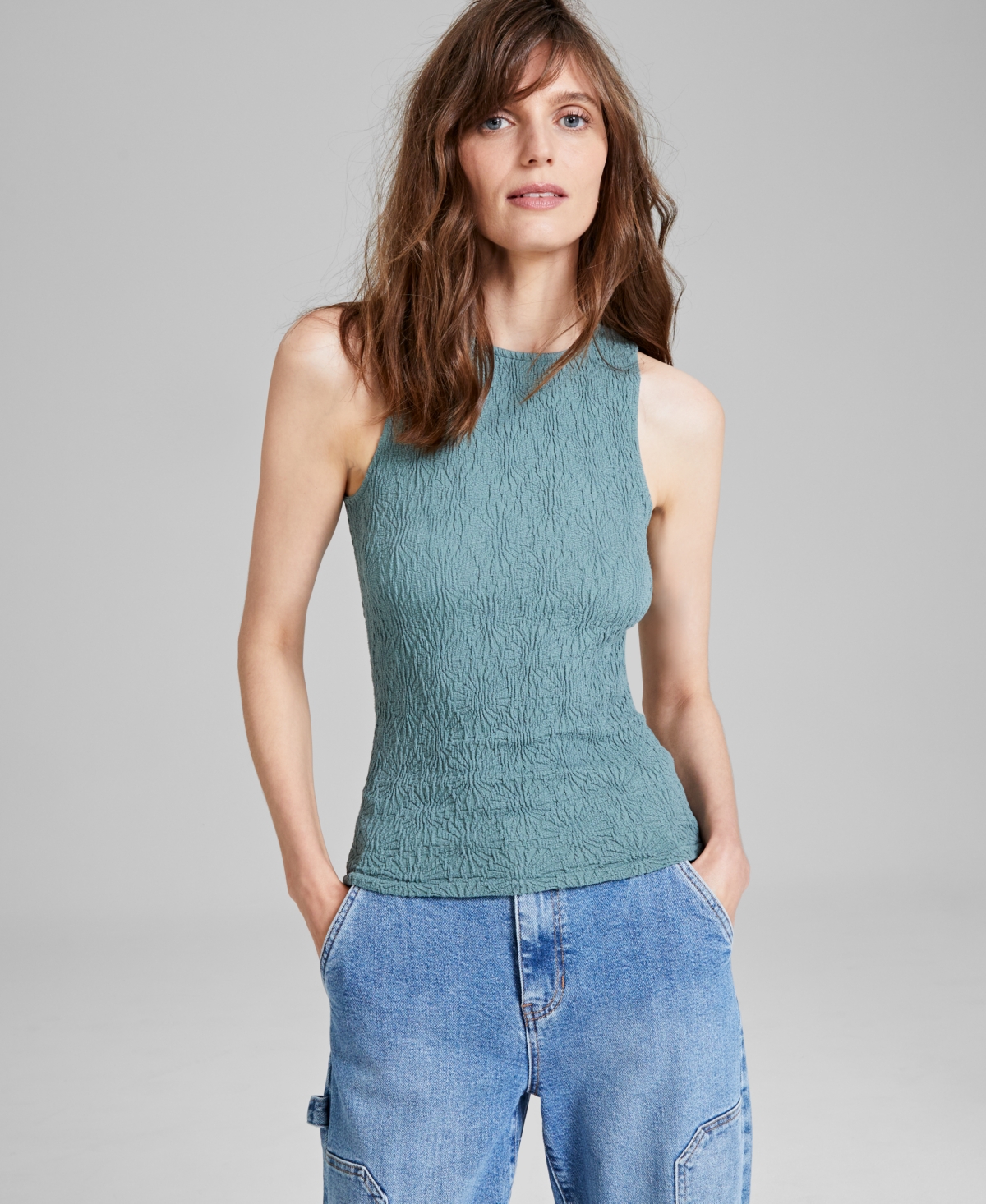 Women's Textured Sleeveless Tank Top, Created for Macy's - Saxifrage