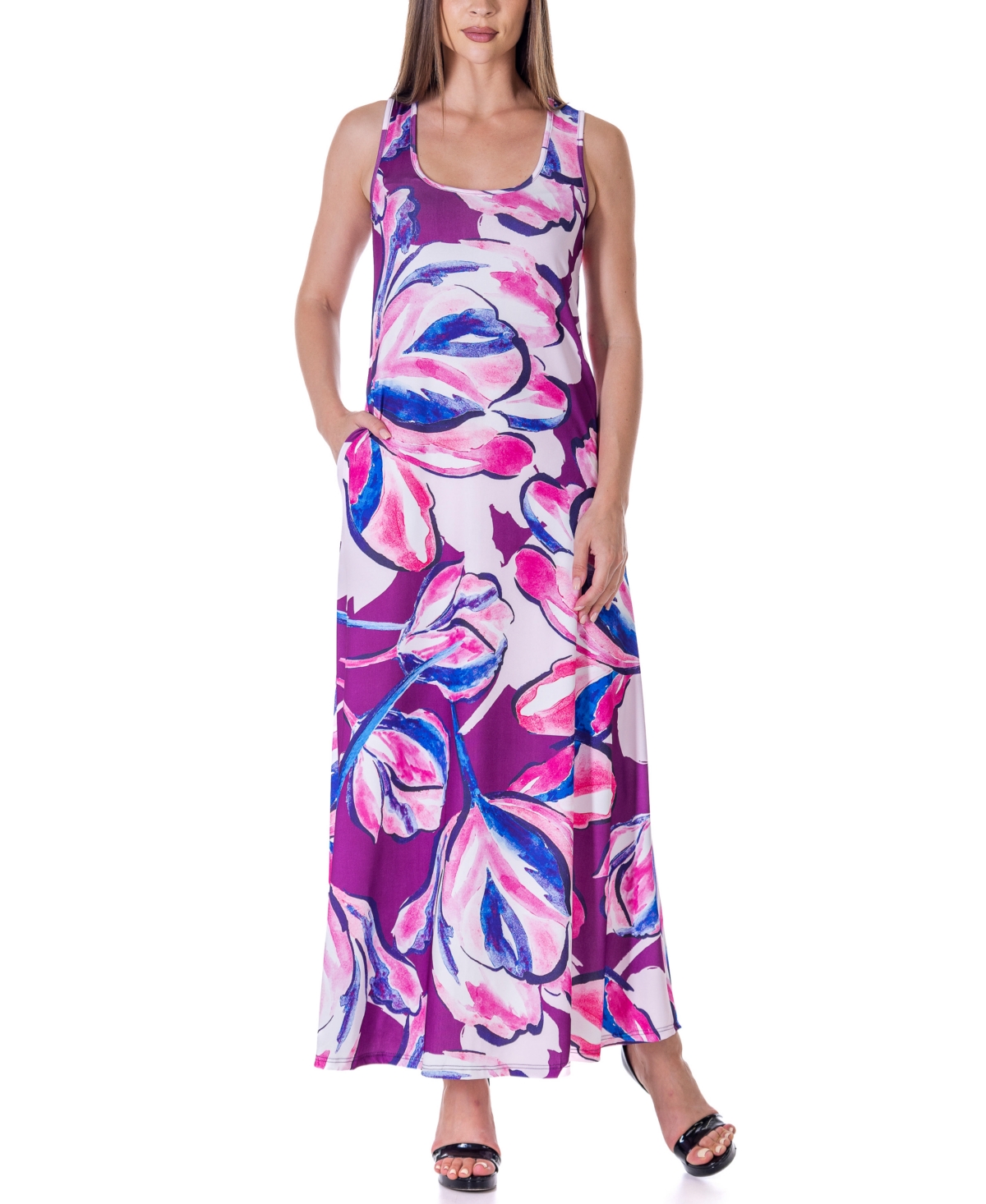 Shop 24seven Comfort Apparel Sleeveless Casual Maxi Pocket Dress In Miscellane
