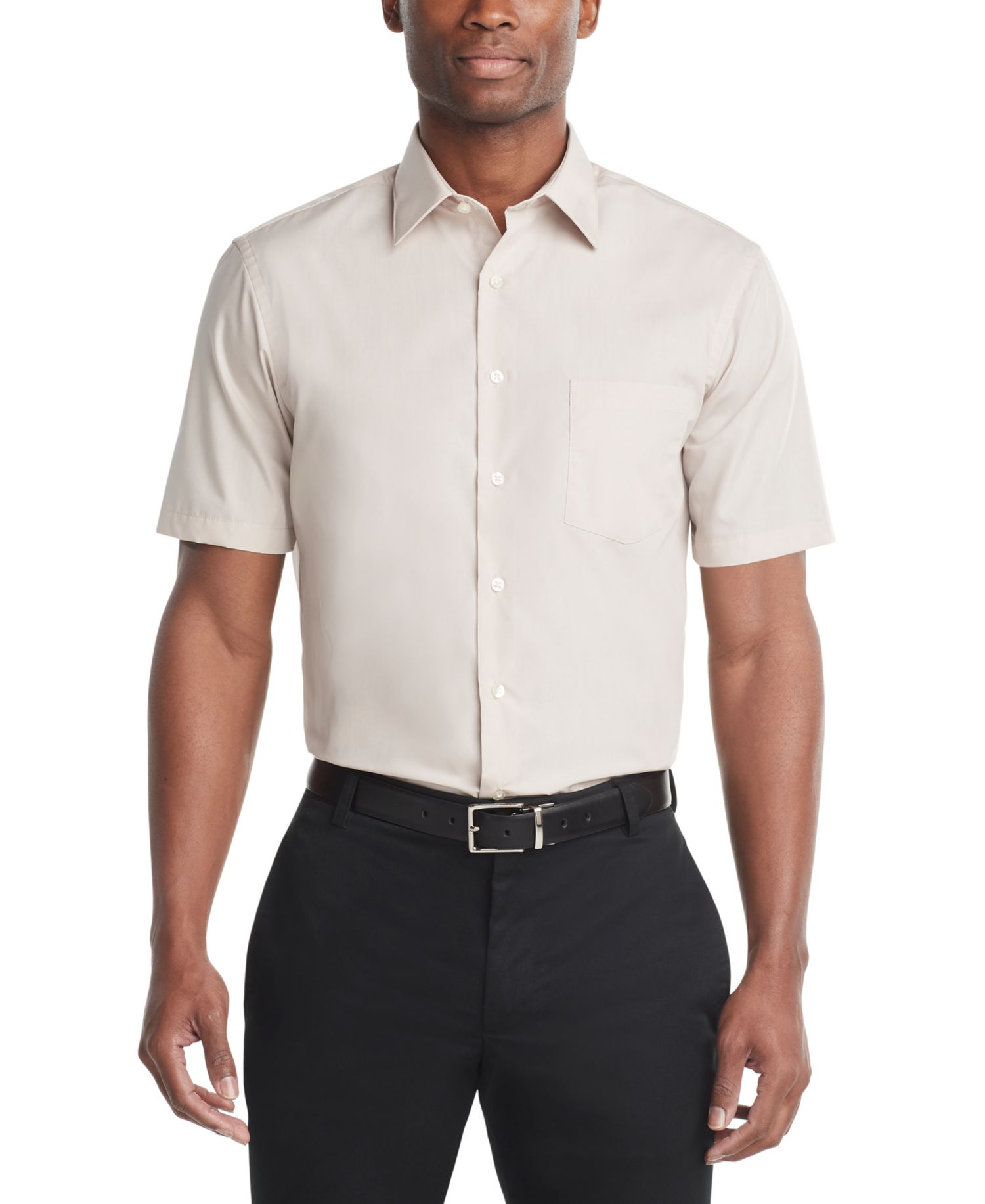 Men's Regular Fit Poplin Short Sleeve Dress Shirt