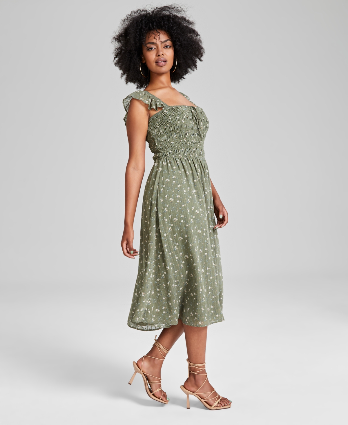 And Now This Women's Smocked Ruffle-Strap Midi Dress, Created for Macy's