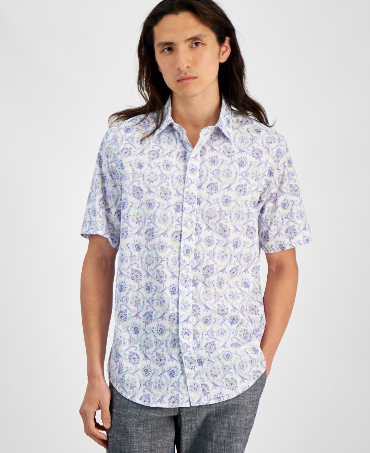Vespa Paisley Refined Woven Shirt, Created for Macy's - Bright White