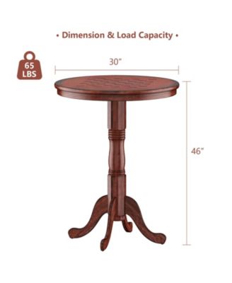42 Inch Wooden Round Pub Pedestal Side Table with Chessboard