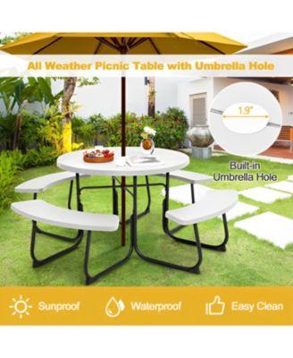 8-Person Outdoor Picnic Table and Bench Set with Umbrella Hole