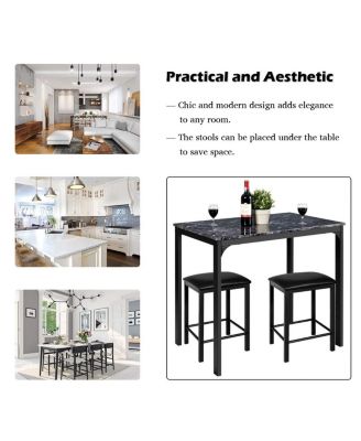 3 Pieces Dining Table Set with Faux Marble Tabletop and 2 Chairs