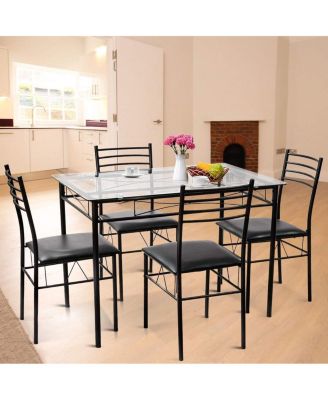 5 Pieces Dining Set with Tempered Glass Top Table and 4 Upholstered Chairs