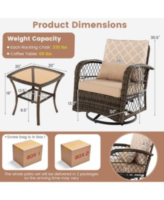 3 Pieces Outdoor Wicker Conversation Set with Tempered Glass Coffee Table